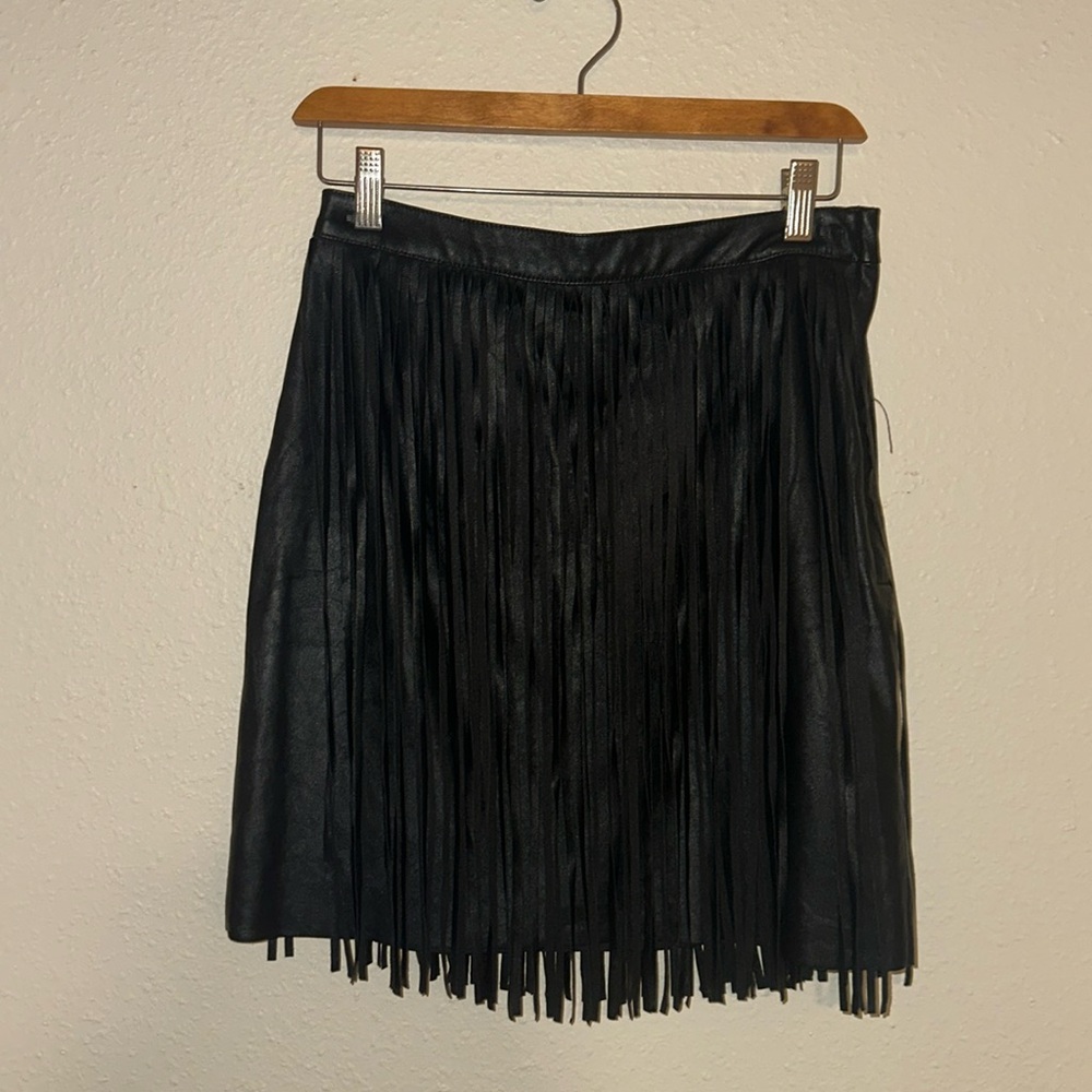 Faux black leather tassel skirt. H & M